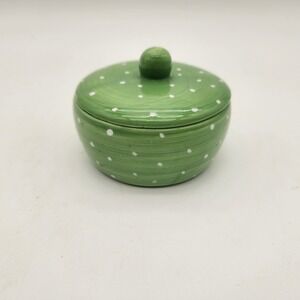 Lime Green With White Polka Dots Ceramic Lidded Trinket Dish Candy Dish‎